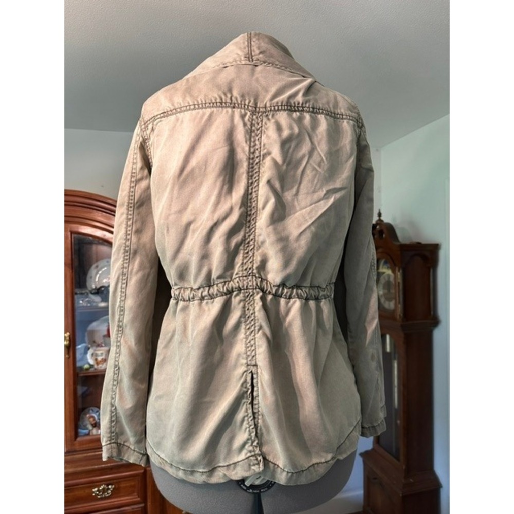 Max Jeans Women Sage Green Draped Open Front Utility Jacket Drawstring Waist L